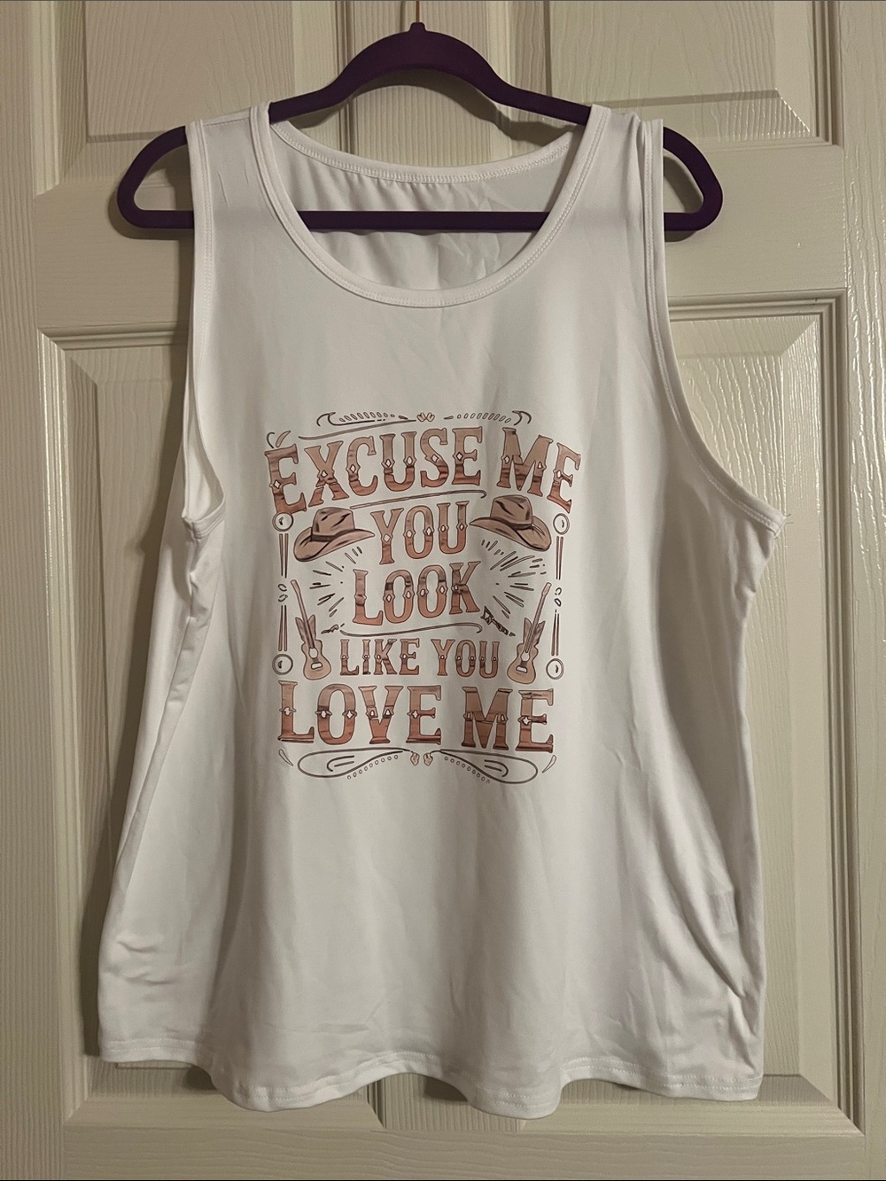 White Graphic Tank Top with Script